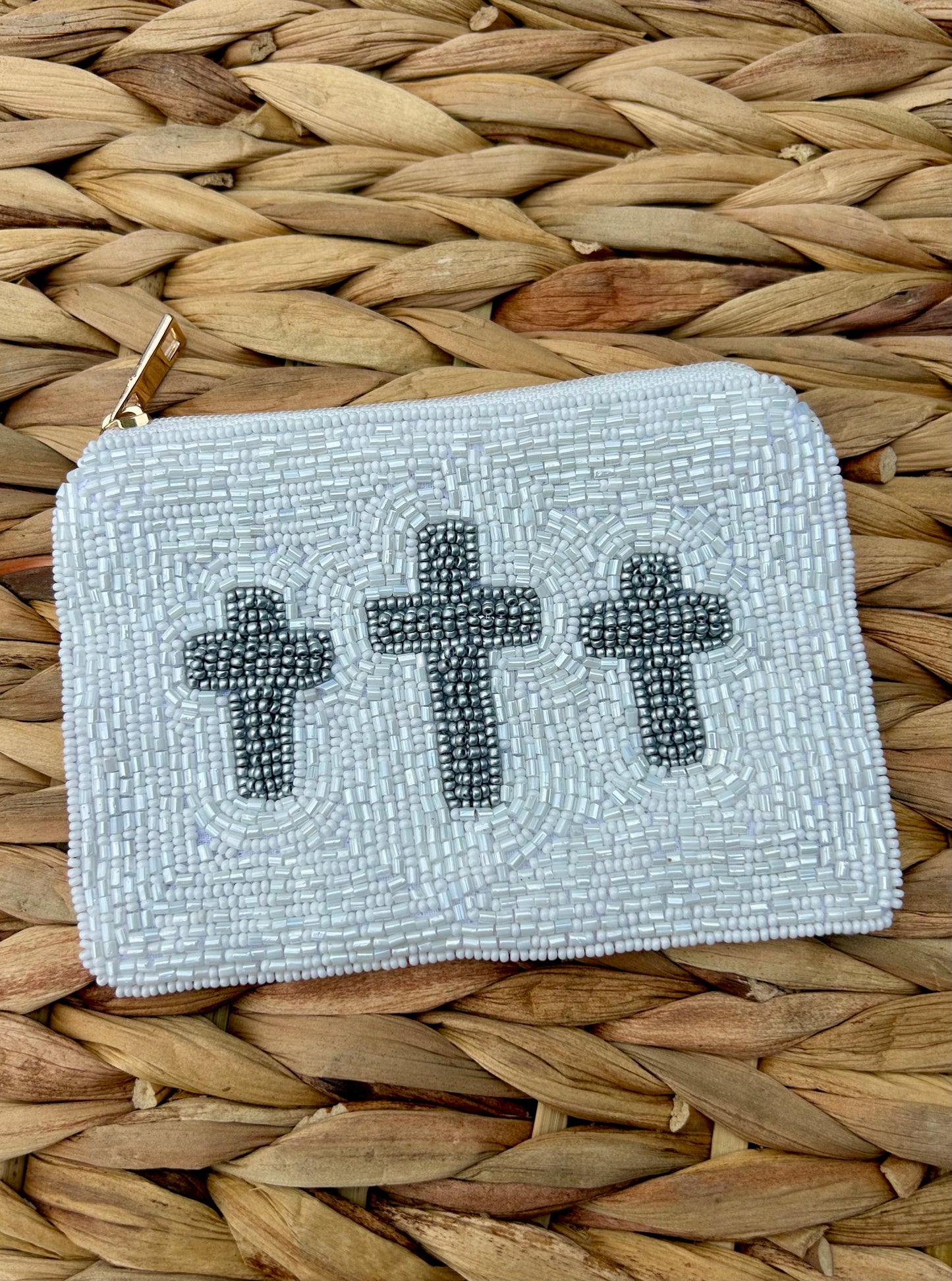 Cross Beaded Coin Pouch