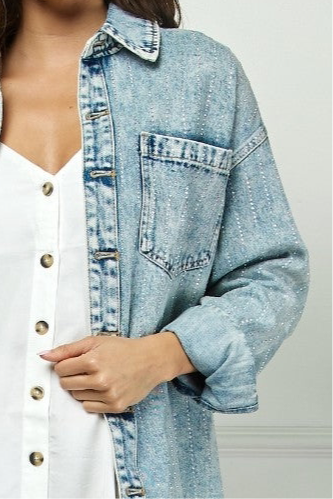 Crystal Striped Denim Shacket