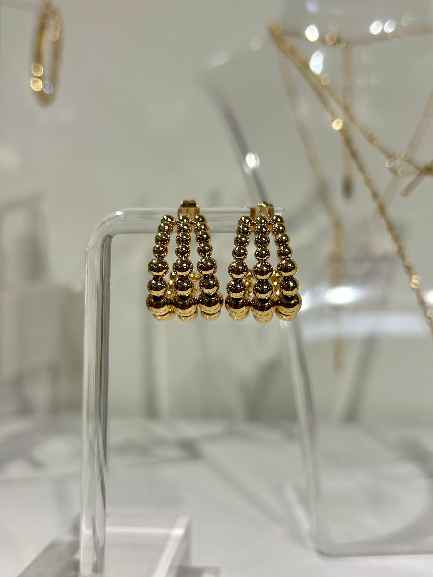 Gold Triple Beaded Earrings