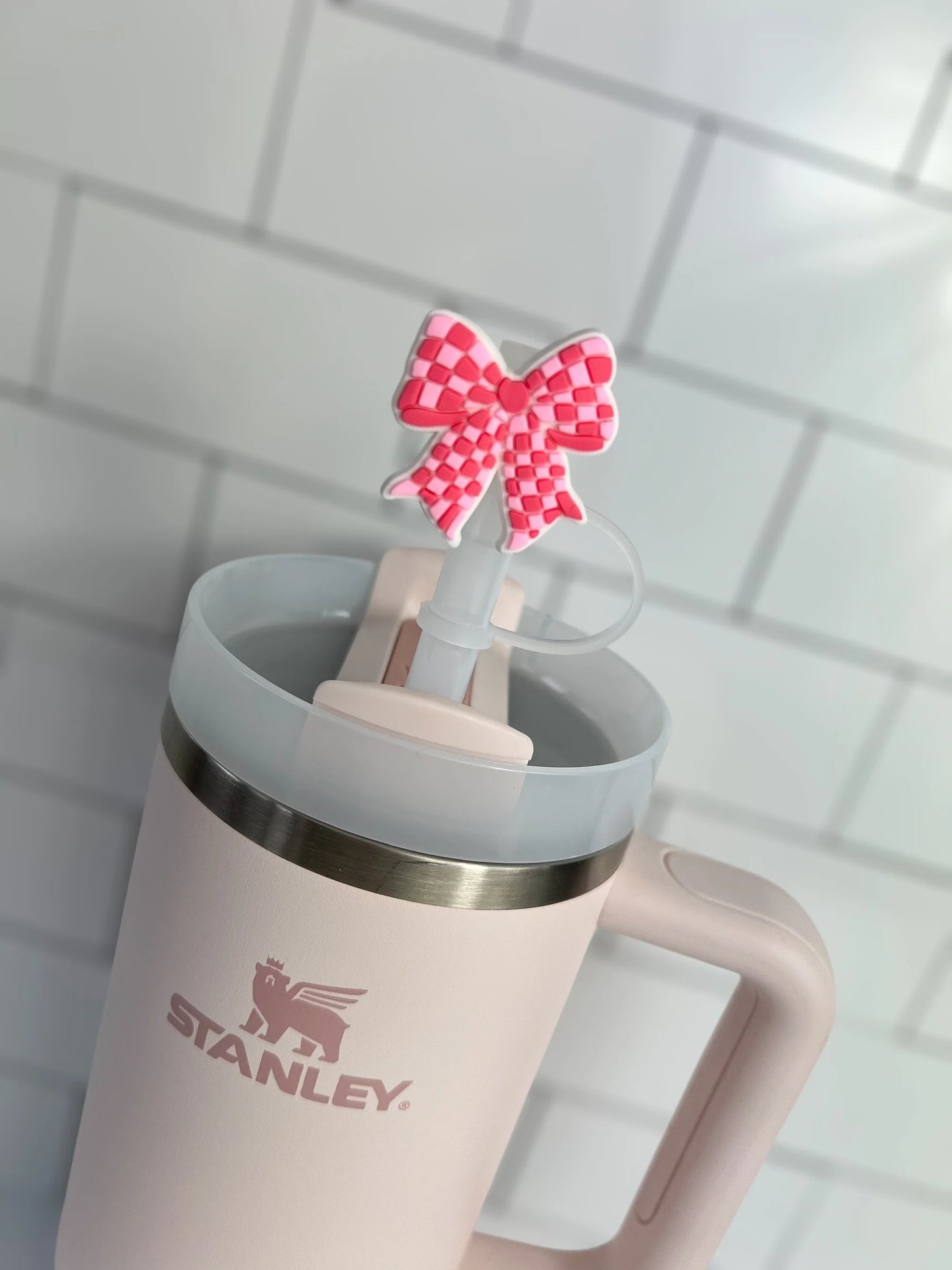 Checkered Bow Straw Topper