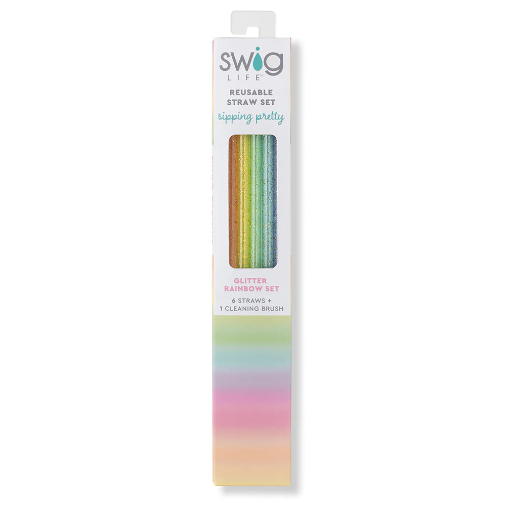 Glitter Rainbow Reusable Straw Sets