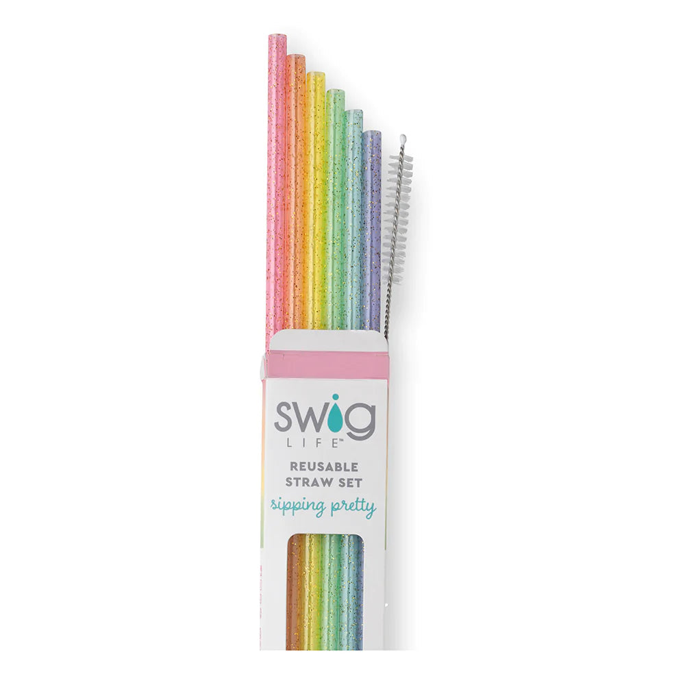 Glitter Rainbow Reusable Straw Sets