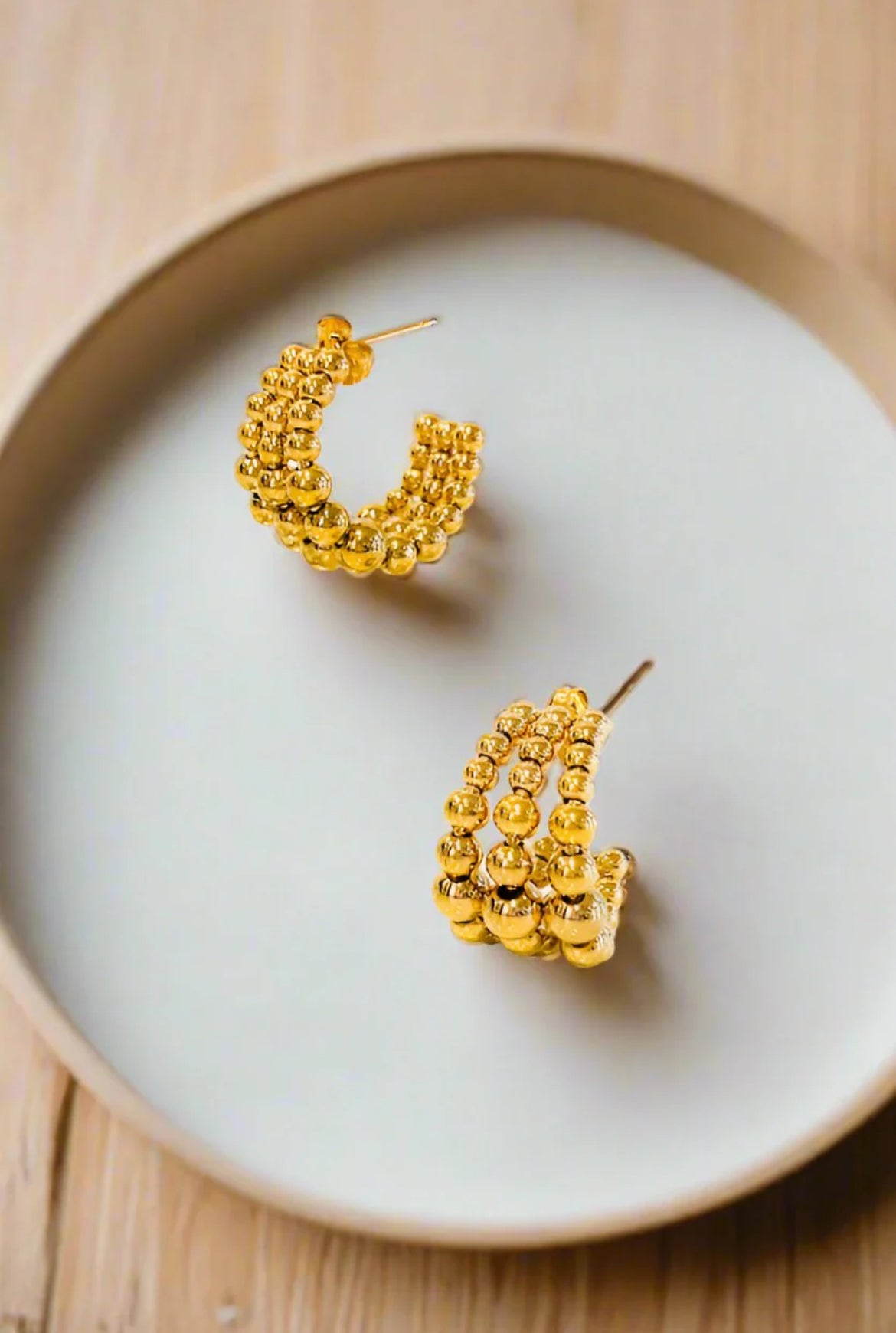 Gold Triple Beaded Earrings