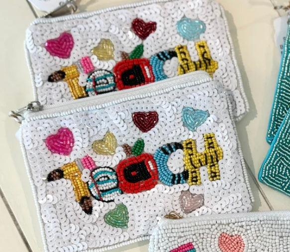 Teach Beaded Coin Pouch