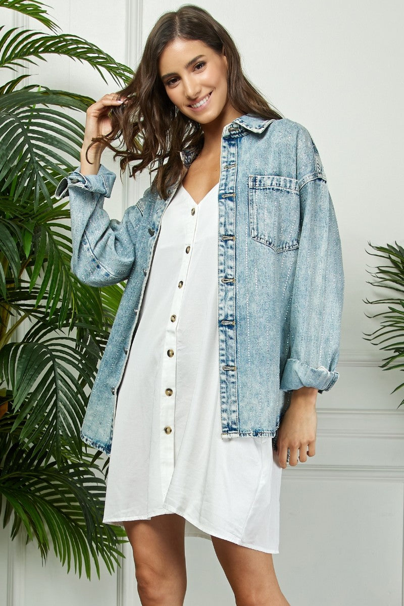 Crystal Striped Denim Shacket
