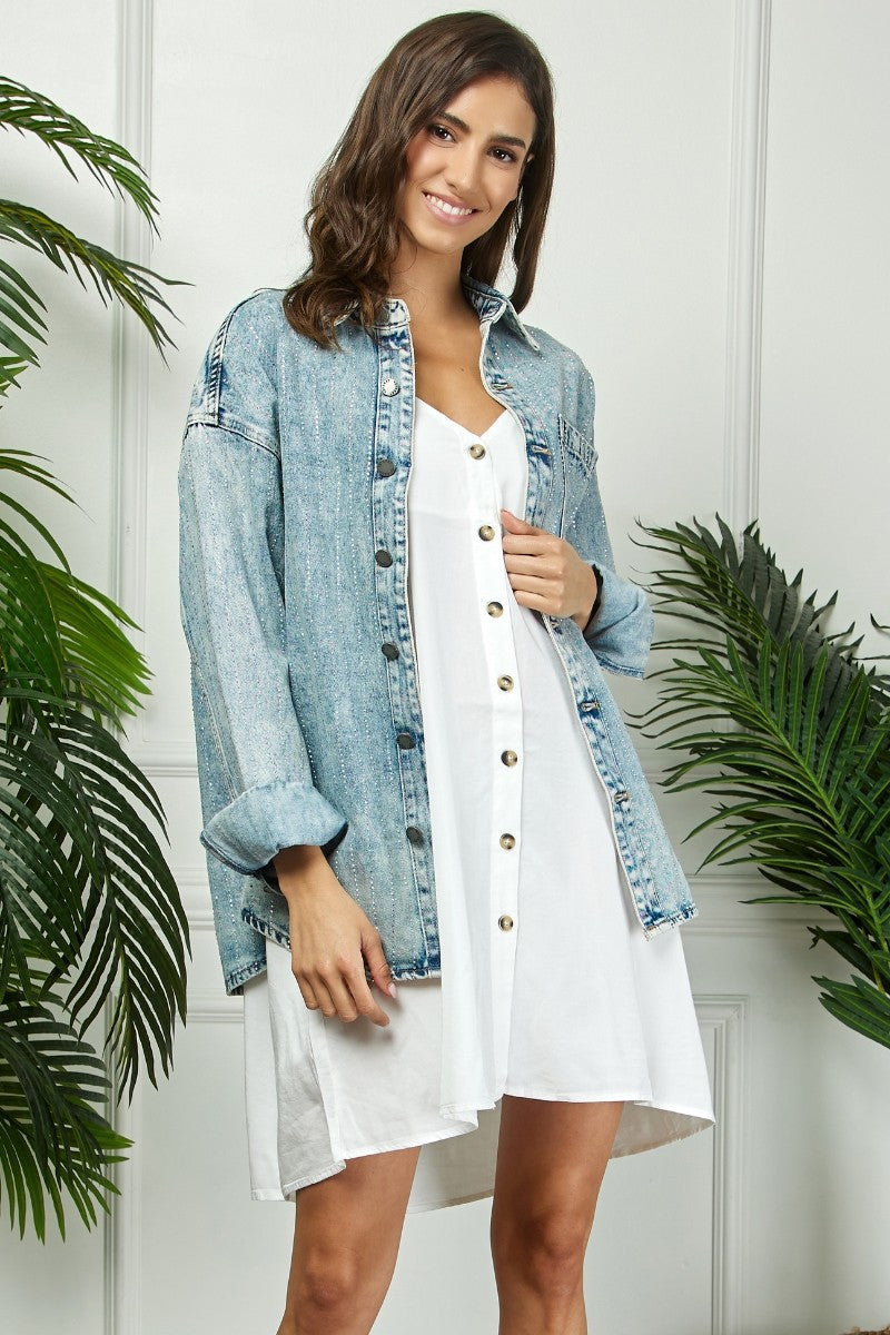 Crystal Striped Denim Shacket