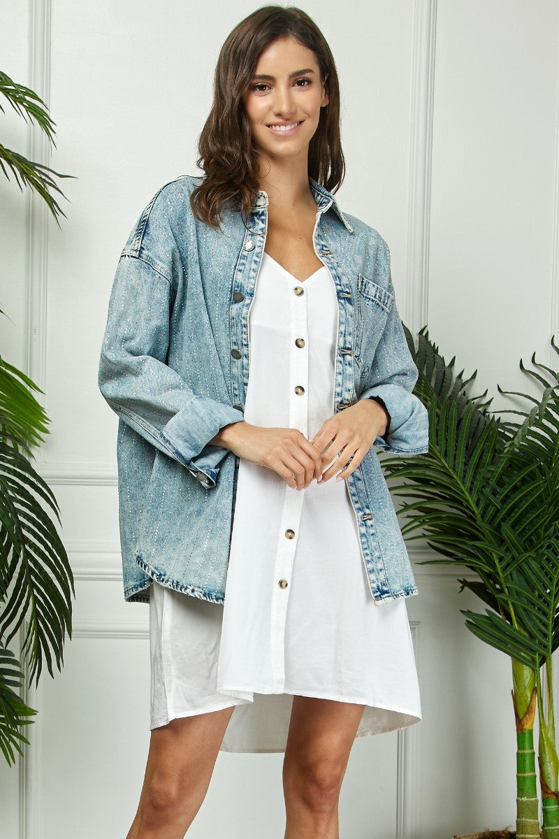 Crystal Striped Denim Shacket