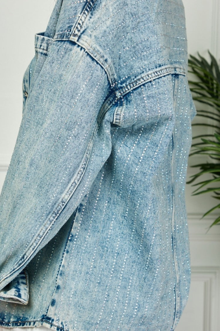 Crystal Striped Denim Shacket