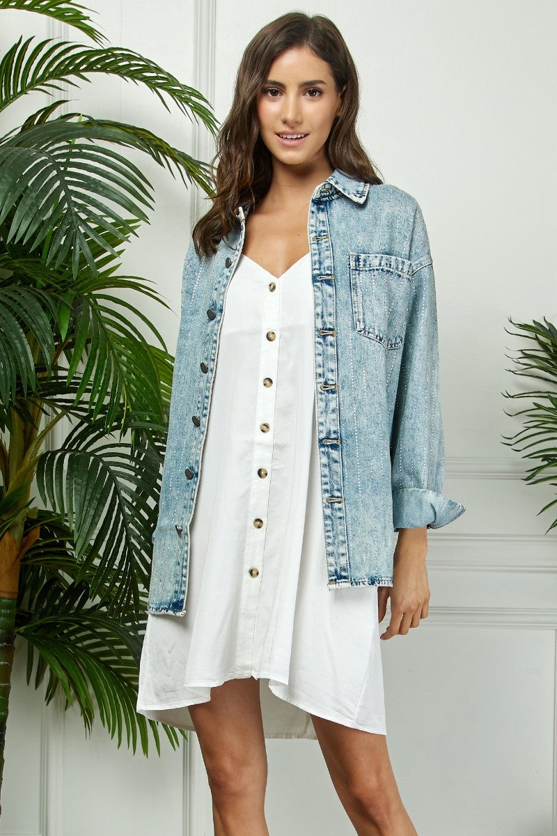 Crystal Striped Denim Shacket