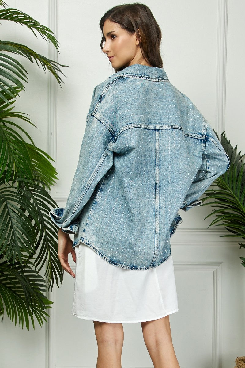 Crystal Striped Denim Shacket