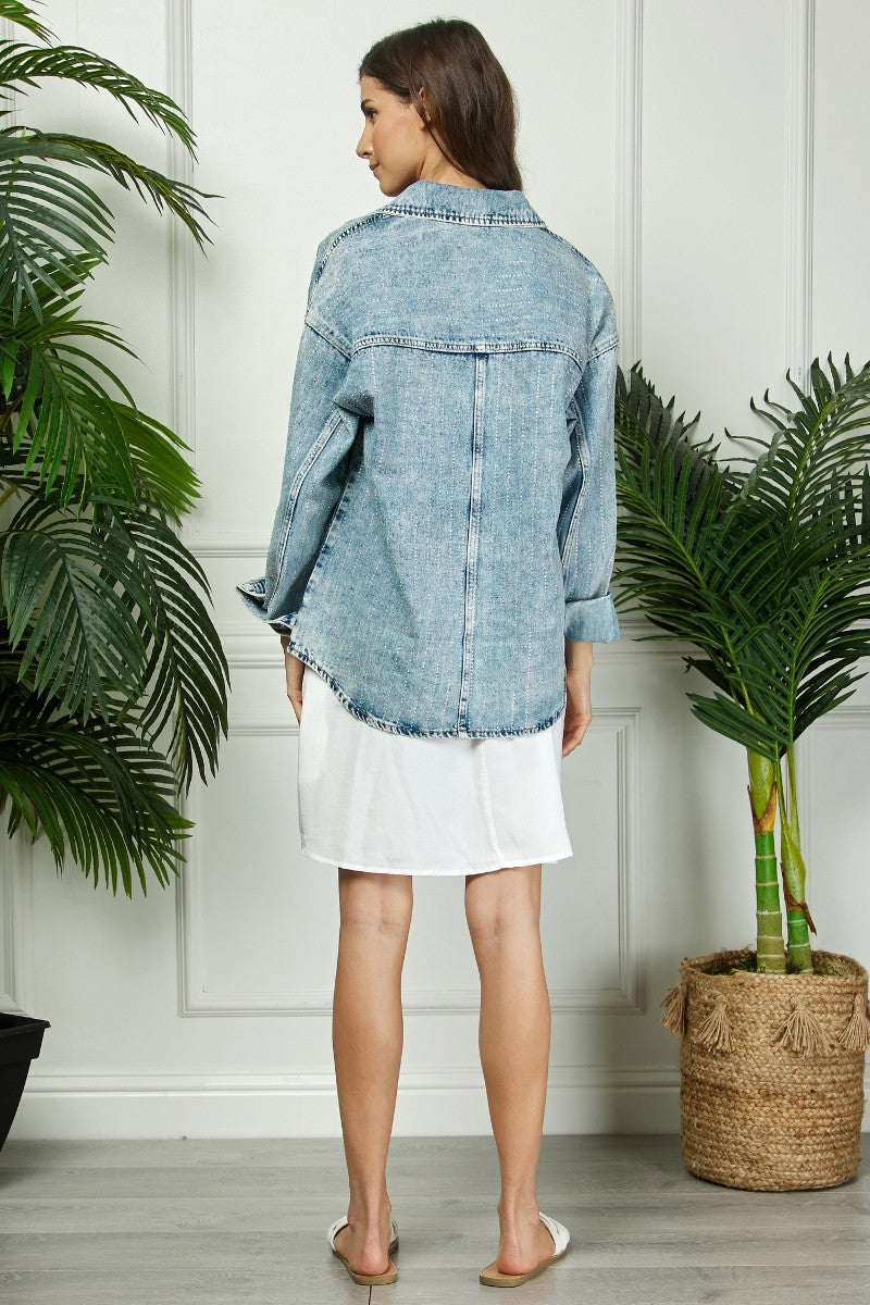 Crystal Striped Denim Shacket