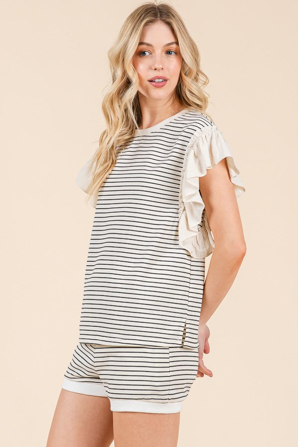 Ebony Ruffle Striped Top