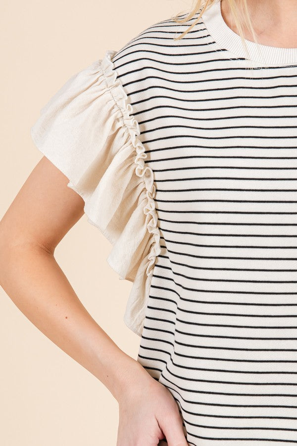 Ebony Ruffle Striped Top