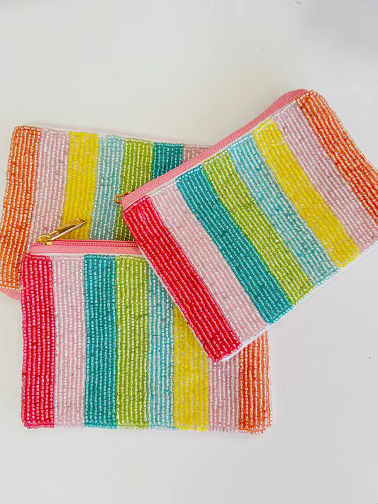 Colorful Stripes Beaded Pouch