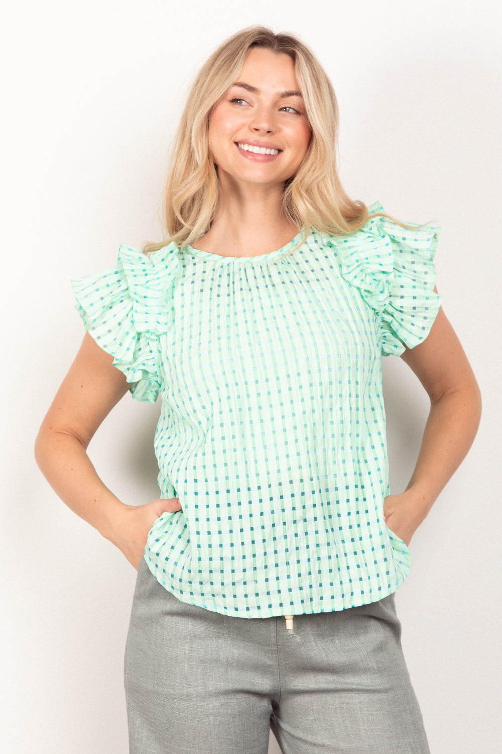 Pistachio Flutter Sleeve Top