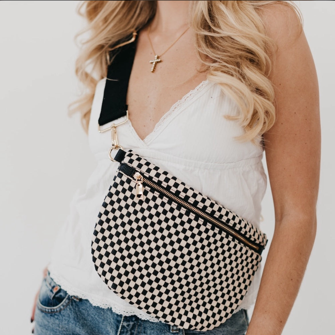 Checkered Westlyn Woven Bum Bag