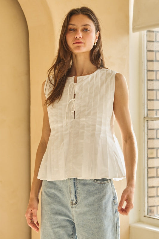Poplin Pleated Sleeveless Top
