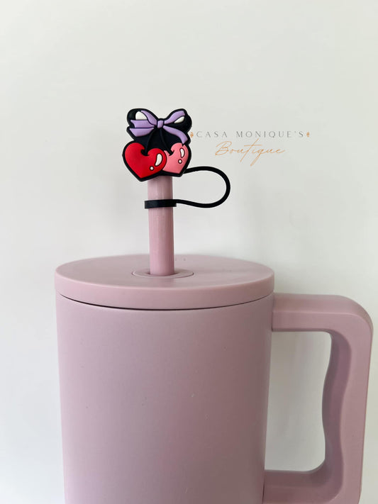Coquette Heart Cherries Straw Topper