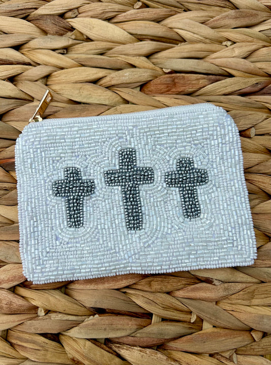 Cross Beaded Coin Pouch