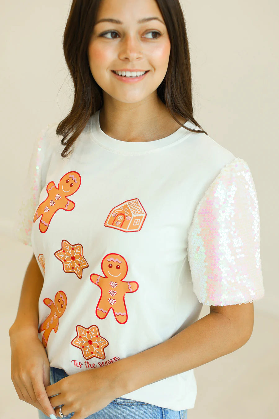 Gingerbread Cookies Sequin Top