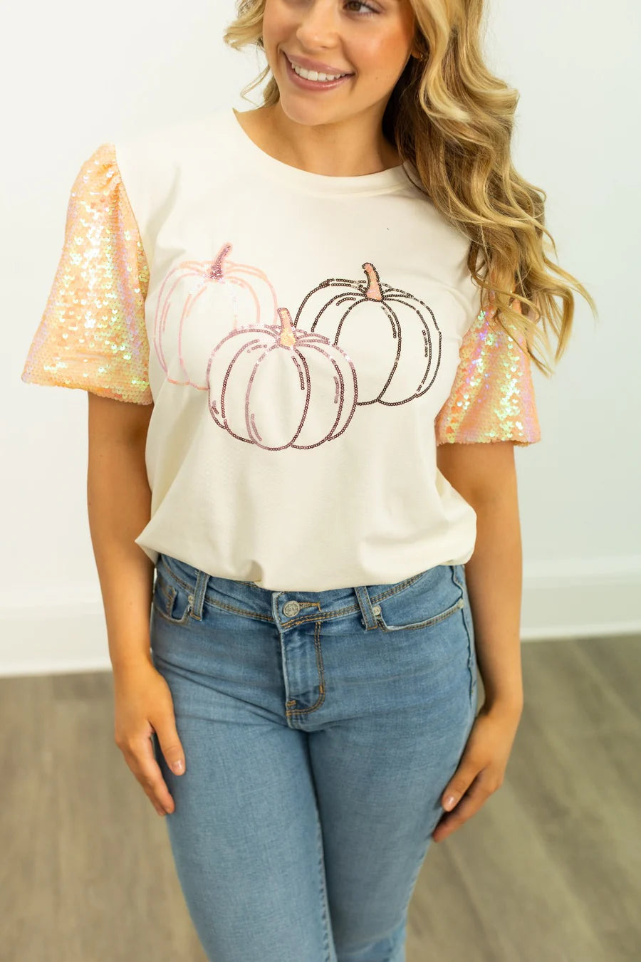 Trio Pumpkins Sequin Top