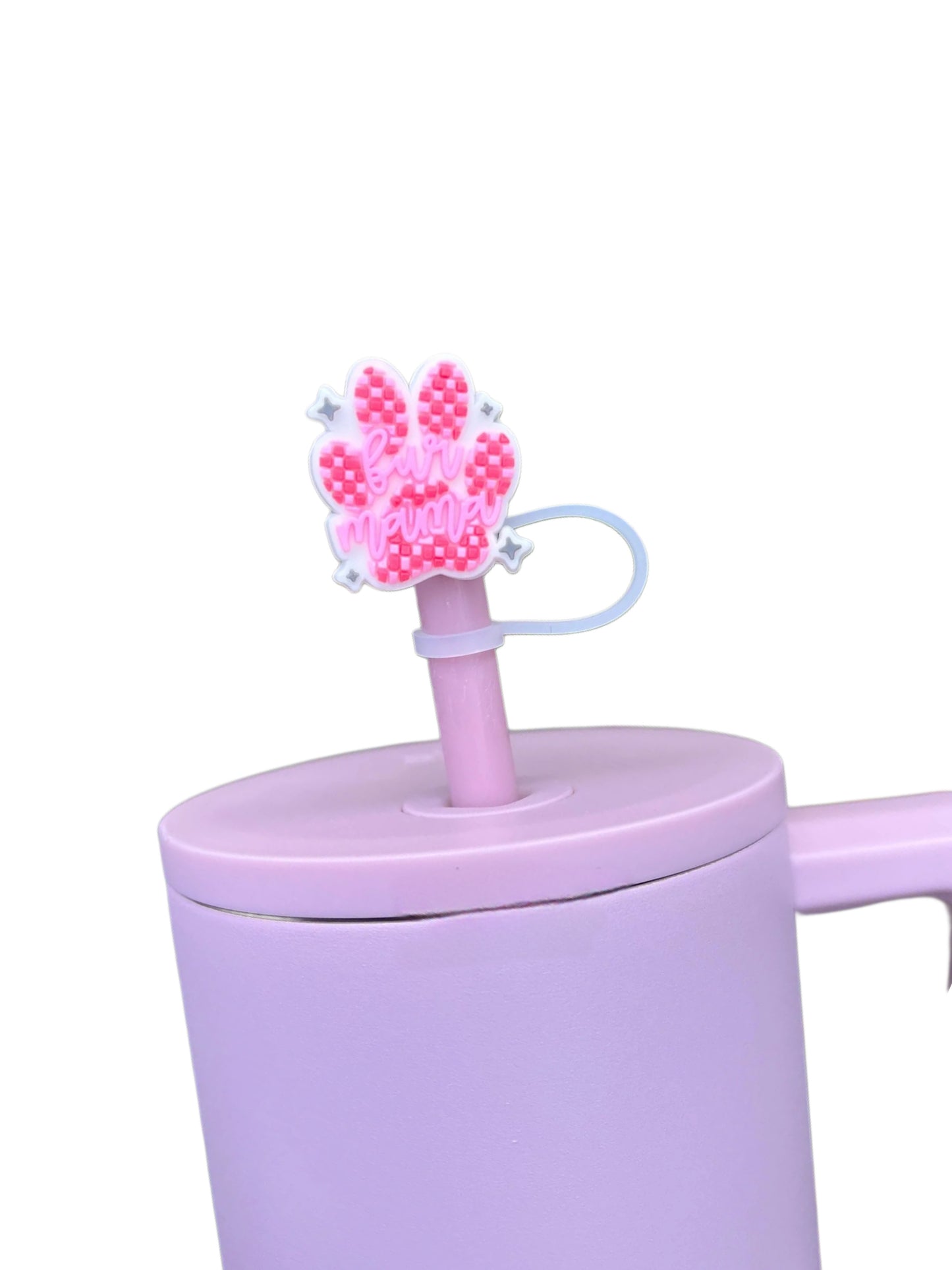 Checkered Fur Mama Straw Topper