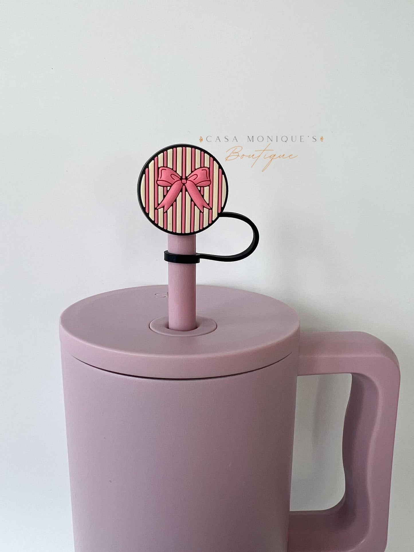 Striped Bow Straw Topper