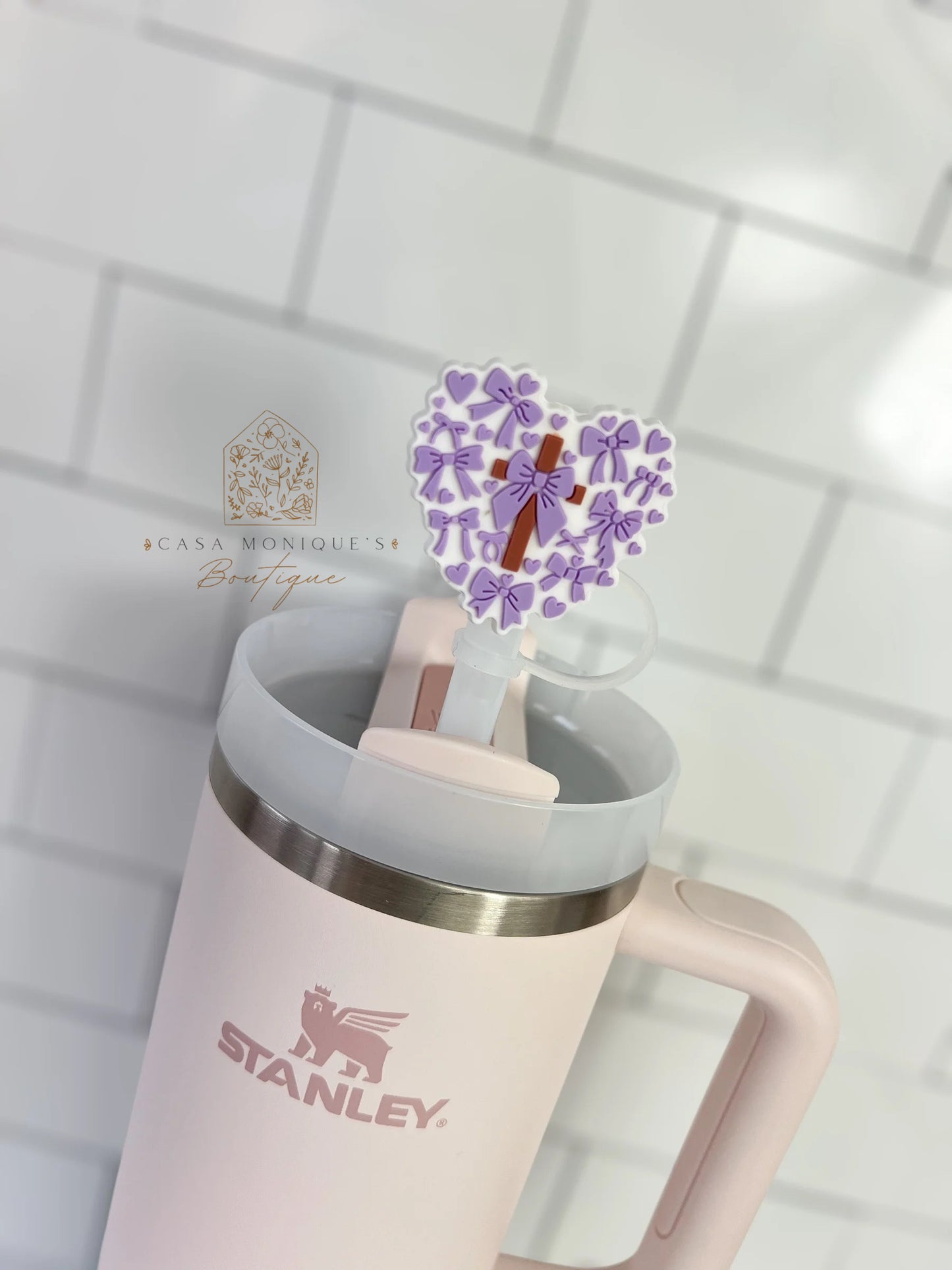 Coquette Cross Heart Straw Topper