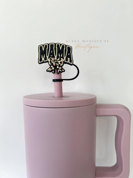 Leopard Bow Mama Straw Topper