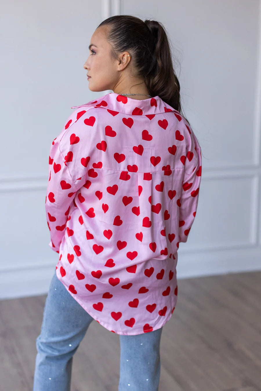 Kathryn Red Hearts Button Up