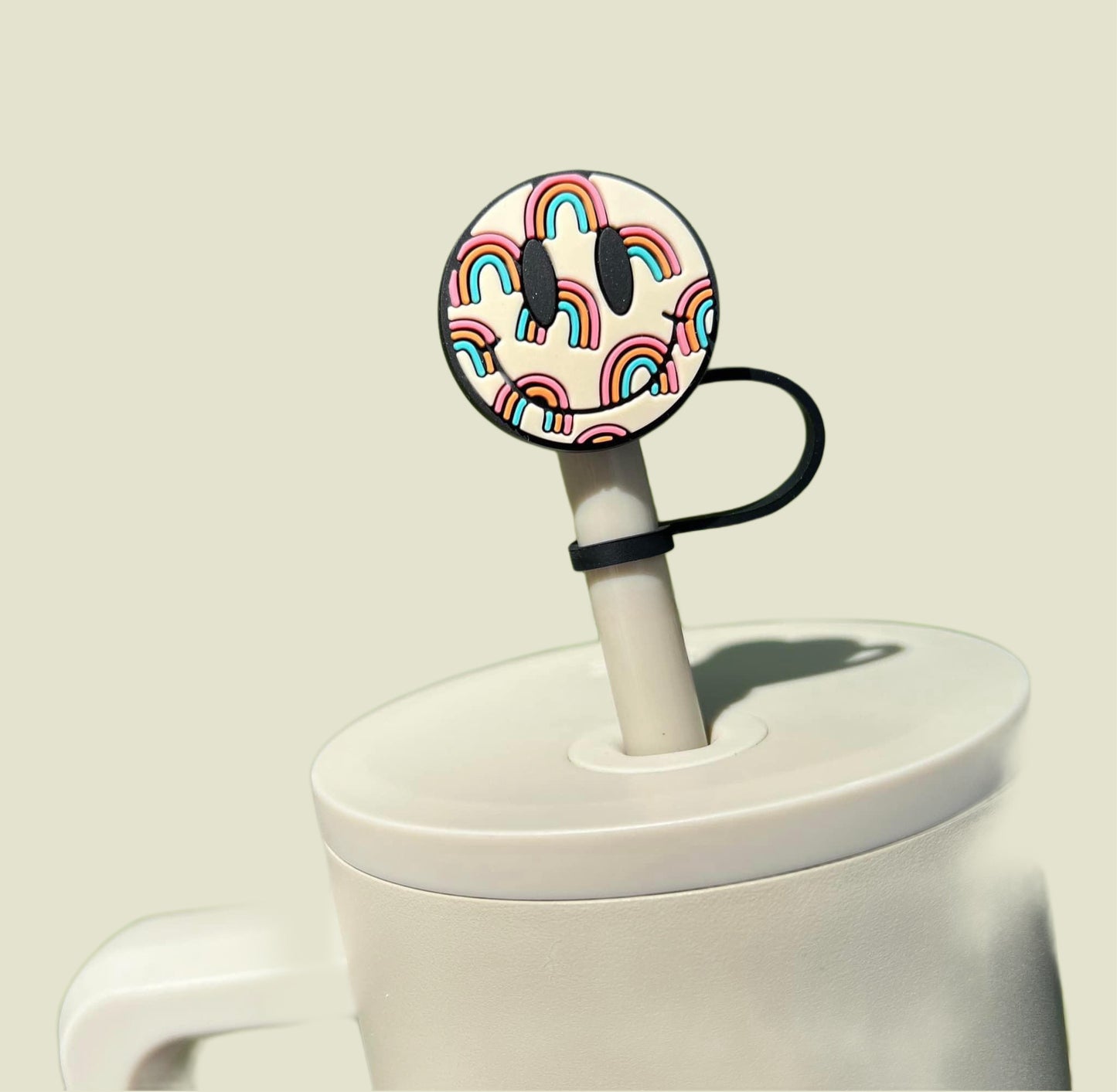 Boho Rainbow Smiley Face Straw Topper