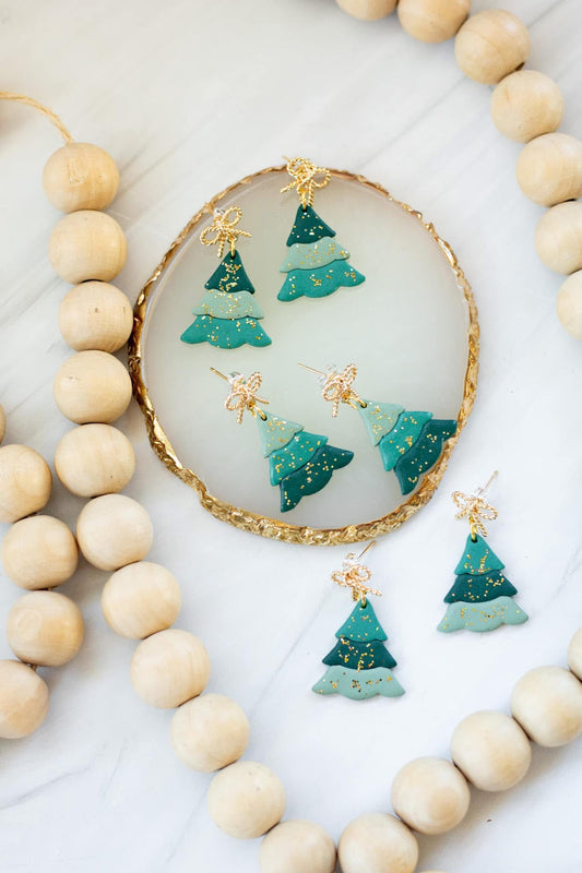 Ombre Christmas Tree Clay Earrings