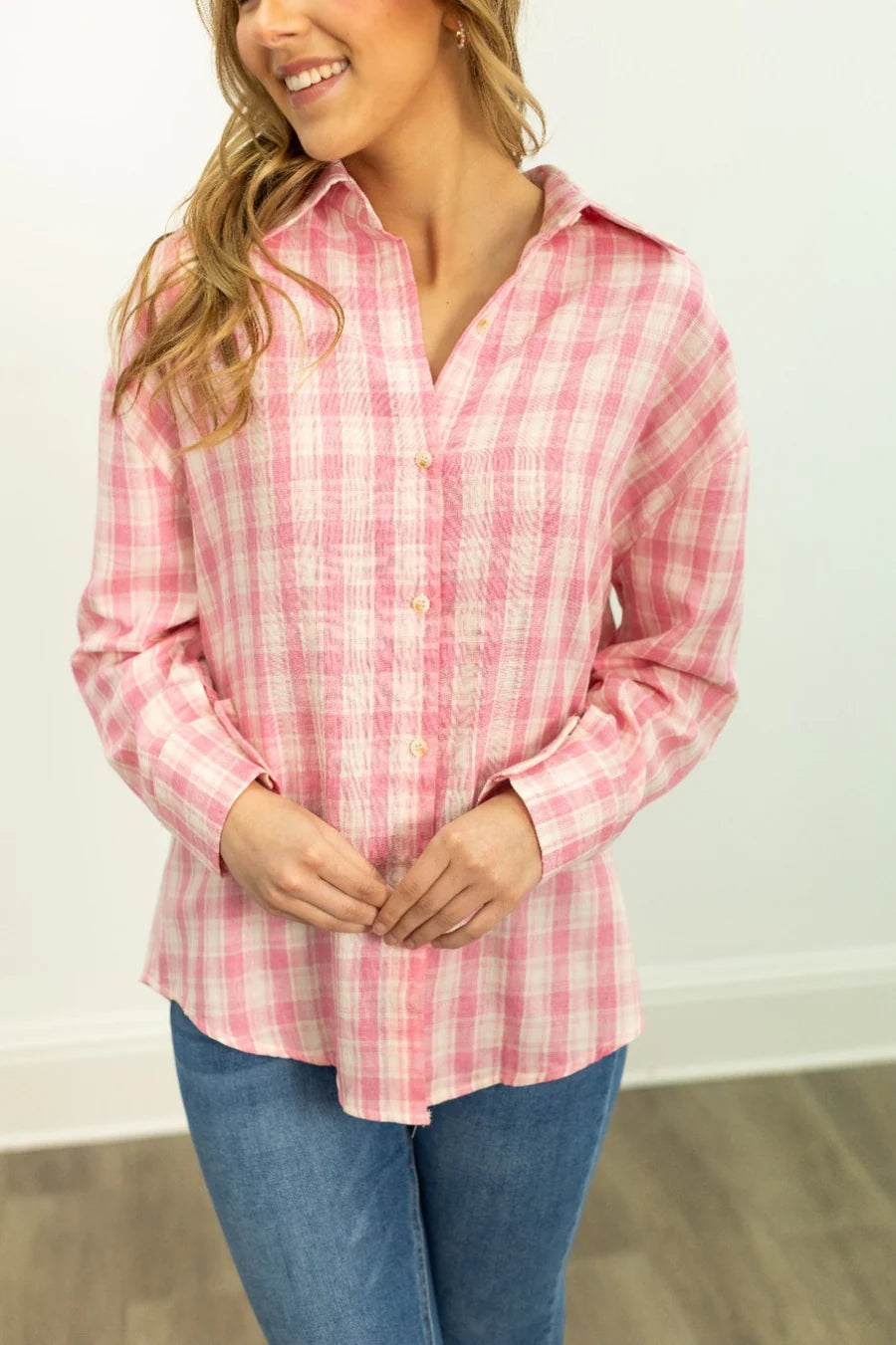 Kathryn Pink Plaid Button Up