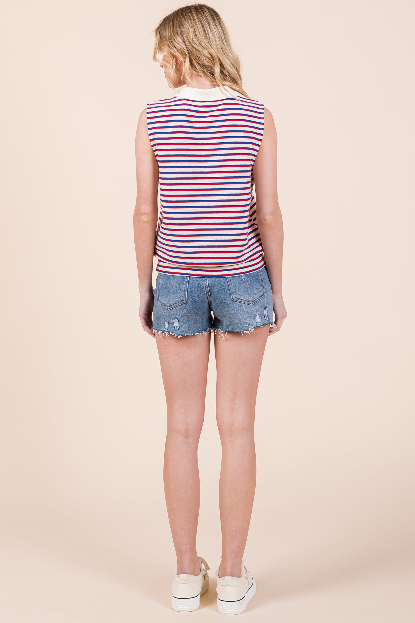 Striped Sleeveless Polo Top