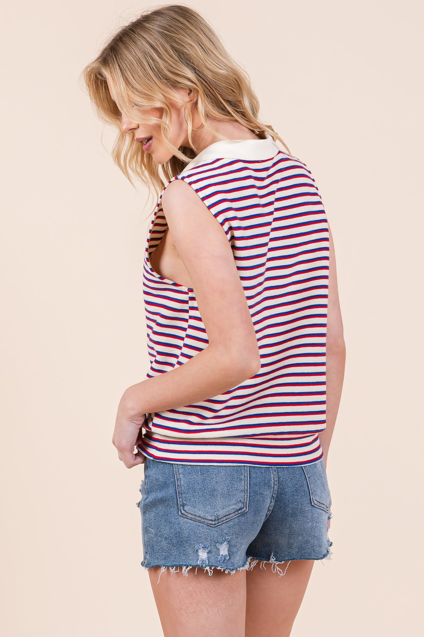 Striped Sleeveless Polo Top