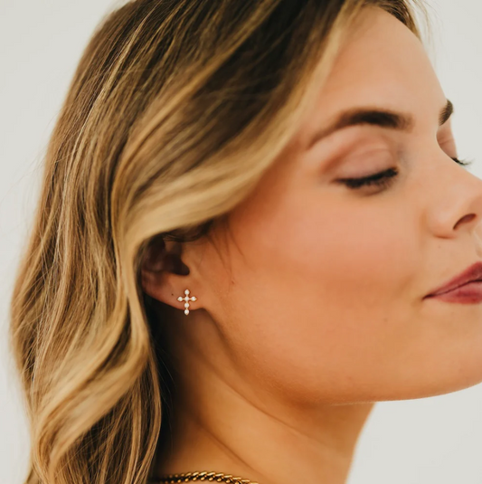 Diamond Cross Stud Earrings