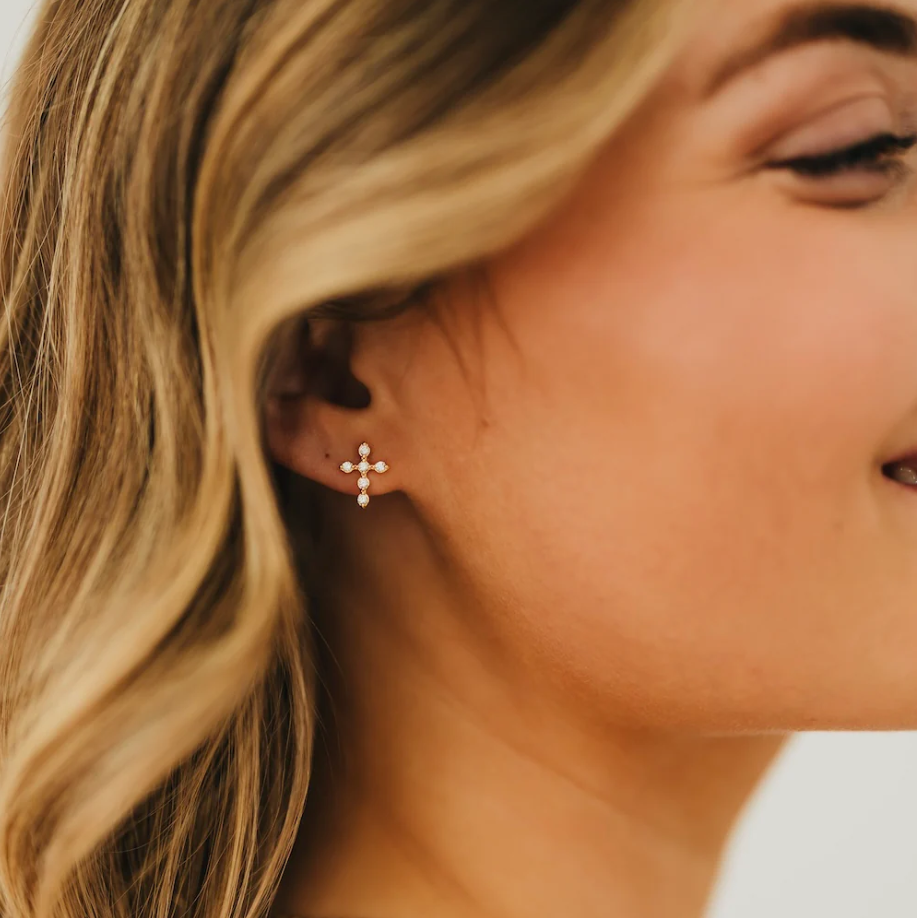 Diamond Cross Stud Earrings