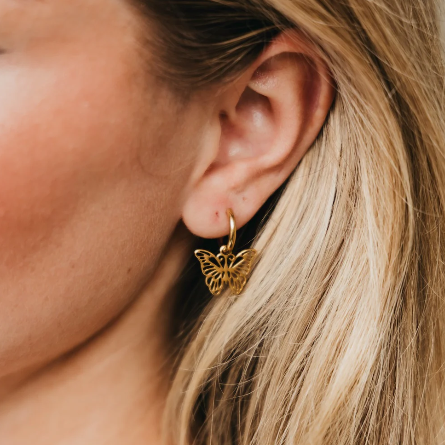 Butterfly Huggie Drop Earrings