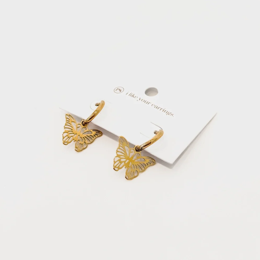 Butterfly Huggie Drop Earrings