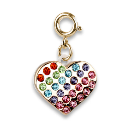 Gold Rainbow Sparkle Heart Charm