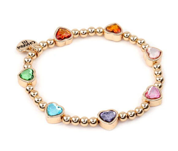 Gold Sparkle Heart Stretch Bead Bracelet
