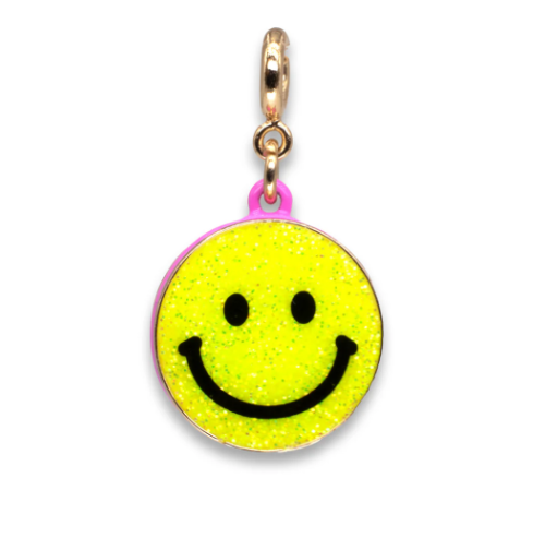 Gold Glitter Smiley Face Charm