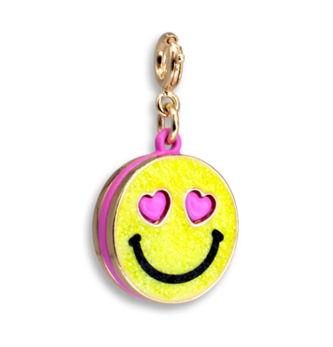 Gold Glitter Smiley Face Charm