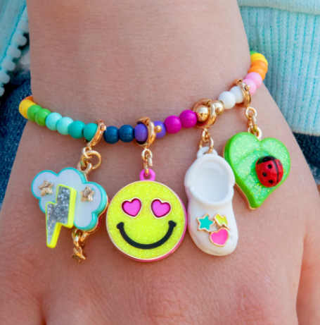 Gold Glitter Smiley Face Charm