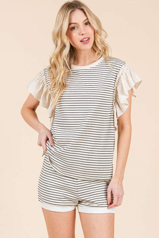 Ebony Ruffle Striped Top