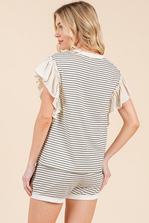 Ebony Ruffle Striped Top